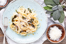 Spaghetti in a sage butter with garlic and Parmesan